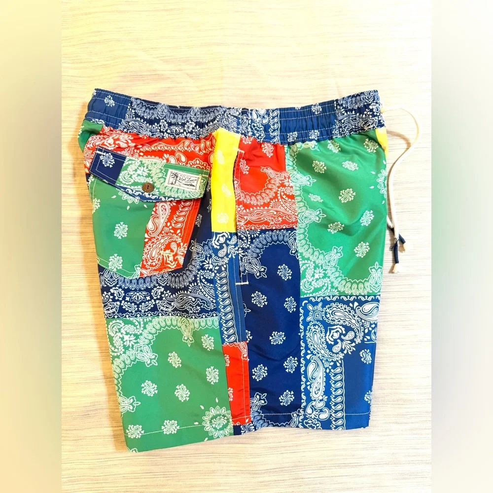 Polo Ralph Lauren Bandana Patchwork Print Multicolor Swimsuit Swim Shorts - Picture 6 of 13